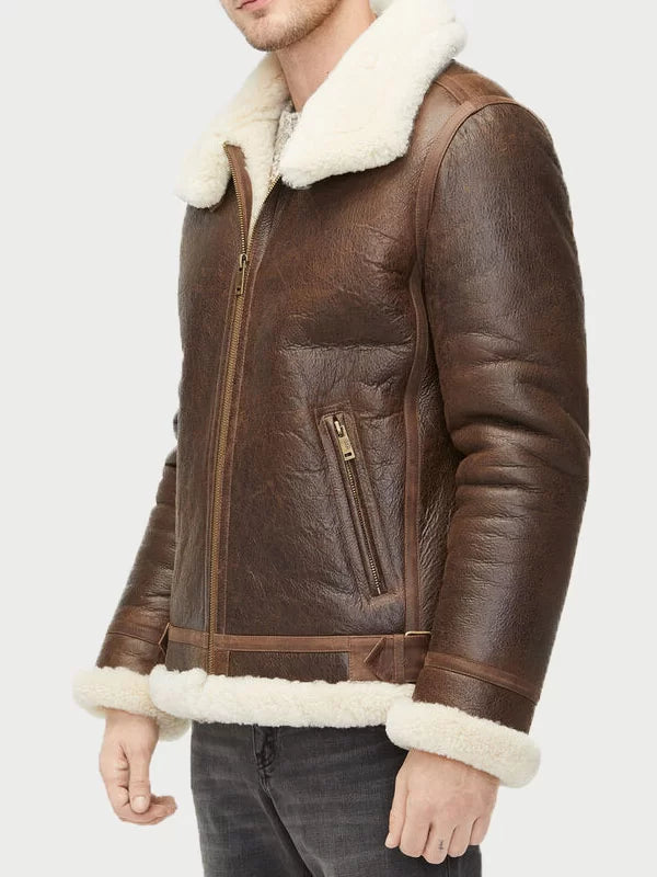 Alex Brown Sheepskin Shearling Aviator Leather Jacket