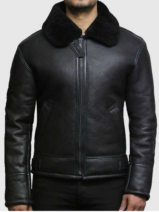 Men’s Black B3 Real Shearling Sheepskin Leather Jacket