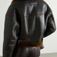 Women’s Brown Textured Leather Shearling Jacket