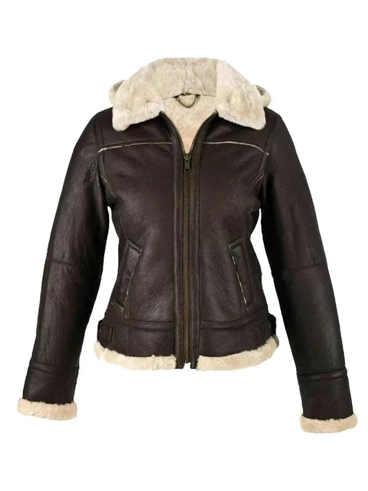 Dark Brown Shearling Leather Jacket Women