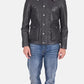 Men’s Flap Pockets Black Leather Jacket