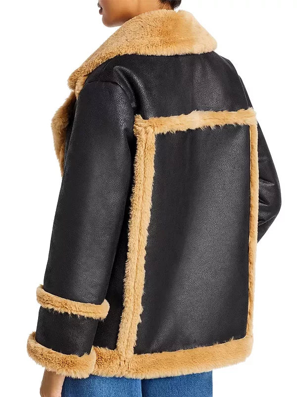 Katherine Black Leather Shearling Double Breasted Jacket