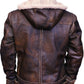 Men Aviator Leather Bomber Jacket with Fur Hood Brown