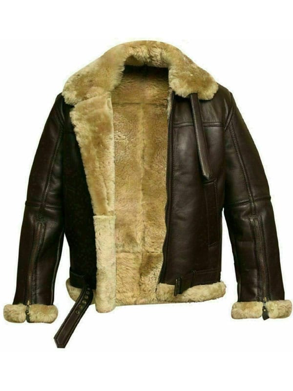 Mens RAF Aviator B3 Ginger Shearling Bomber Sheepskin Leather Jacket