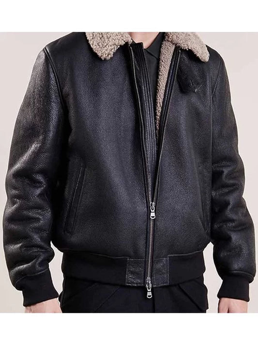 Mens Black Aviator Bomber Leather Jacket