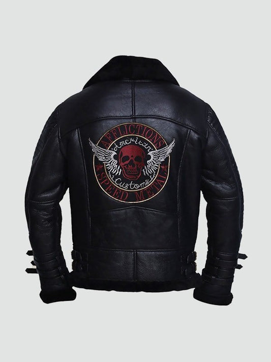 Mens Black Shearling Biker Leather Jacket