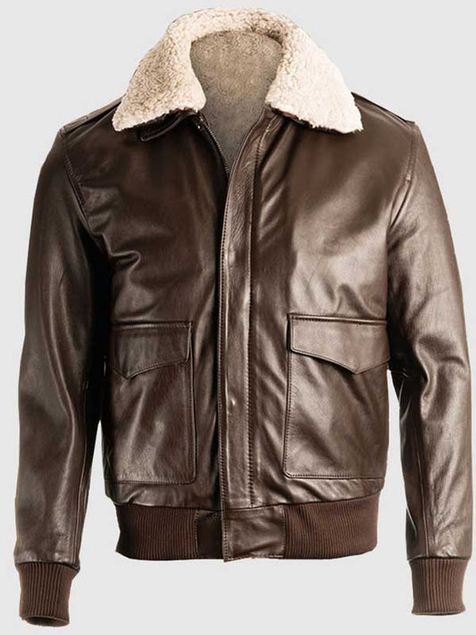 Men’s Brown Pilot Bomber Shearling Jacket