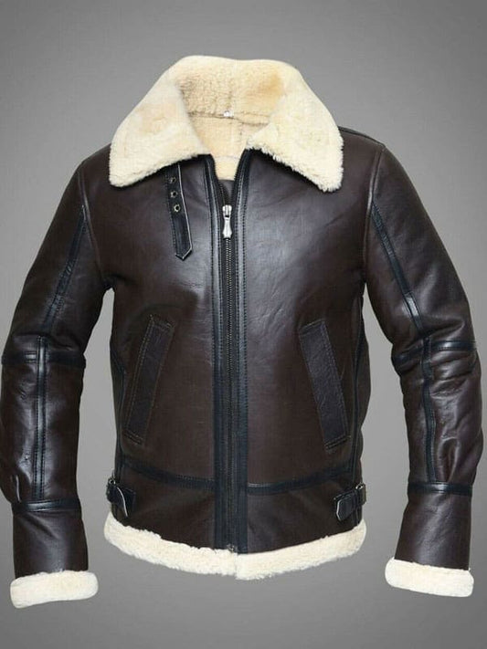 Mens RAF Sheepskin Leather Flying Jacket Dark Brown