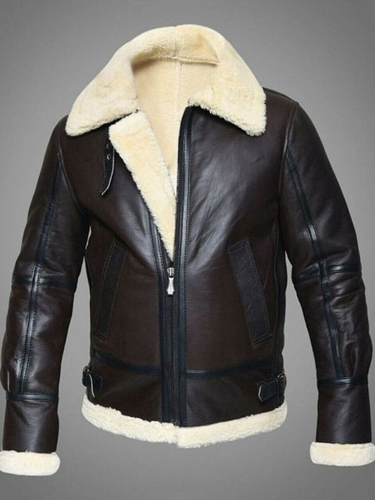 Mens RAF Sheepskin Leather Flying Jacket Dark Brown