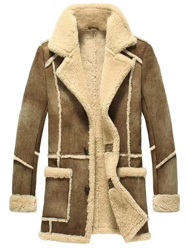 Mens Reacher Style Brown Sheepskin Leather Coat