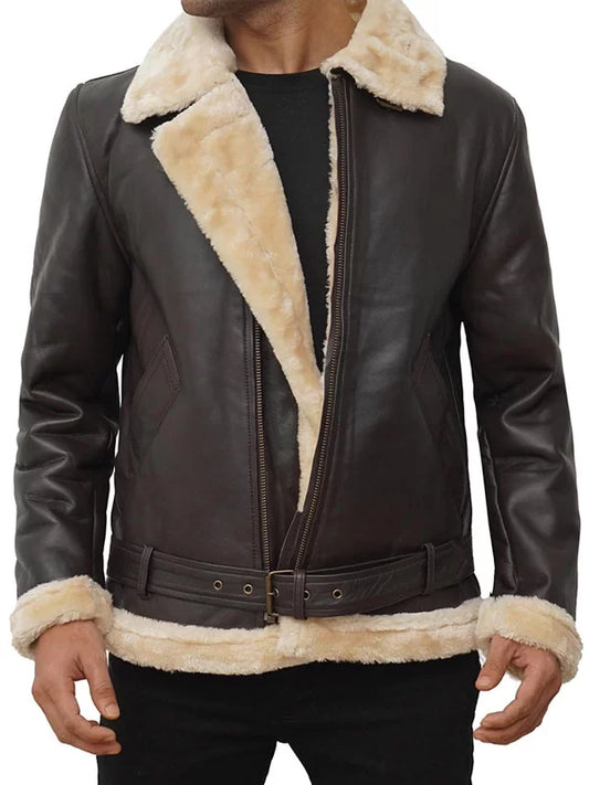 Mens Brown Shearling Bomber Jacket