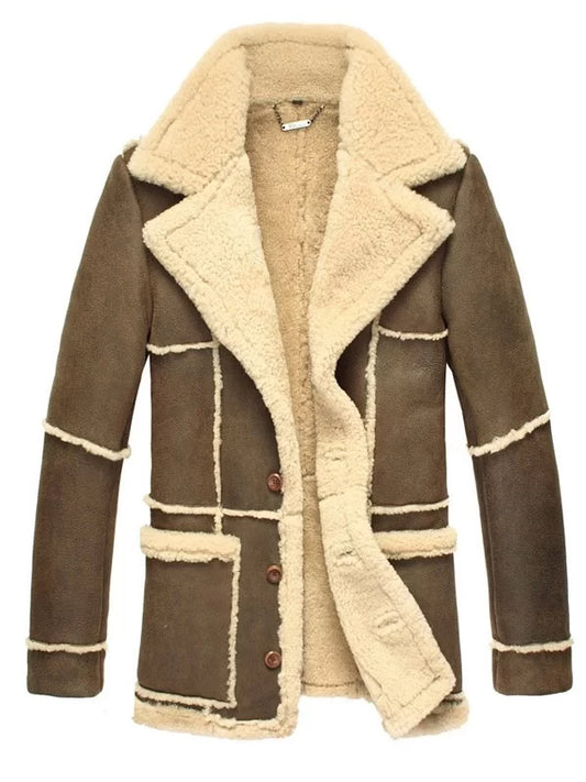 Mens Shearling Brown Sheepskin Leather Coat