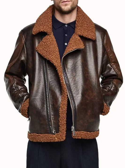 WWE Dean Ambrose Dark Brown Leather Shearling Jacket