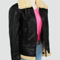 Woman’s Black Shearling Bomber Leather Jacket