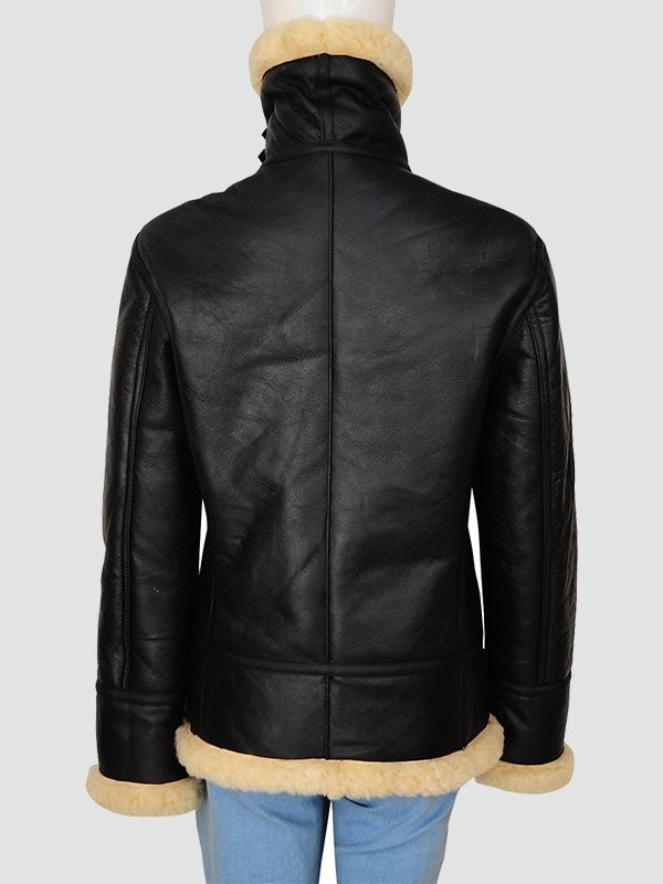 Woman’s Black Shearling Bomber Leather Jacket