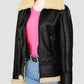 Woman’s Black Shearling Bomber Leather Jacket