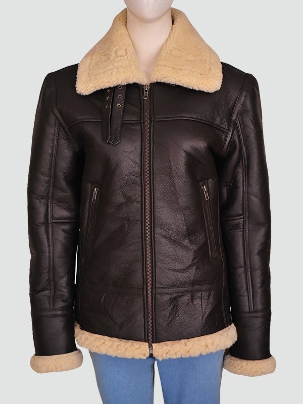 Women Shearling Aviator Bomber Jacket