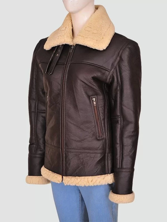 Women Shearling Aviator Bomber Jacket