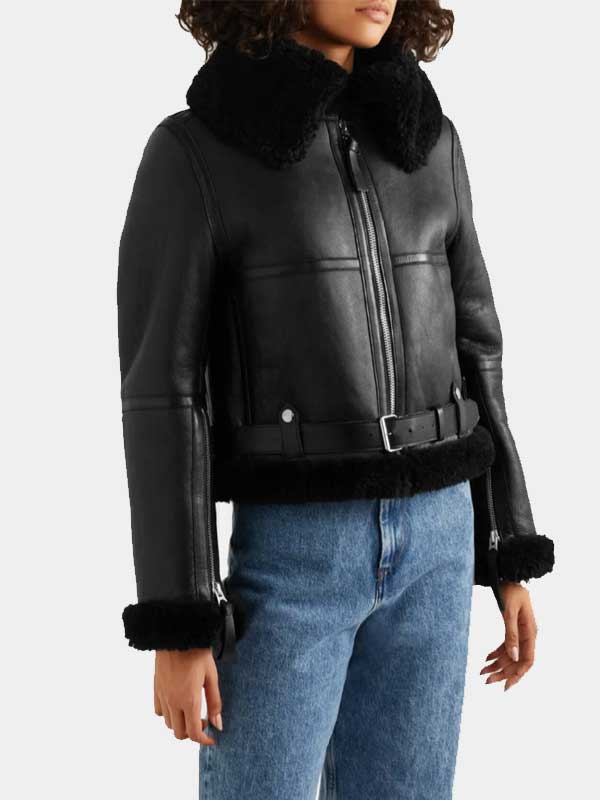 Women’s Aviator Cropped Shearling Leather Jacket