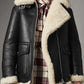 Women’s Aviator Ivory Shearling Black Leather Jacket