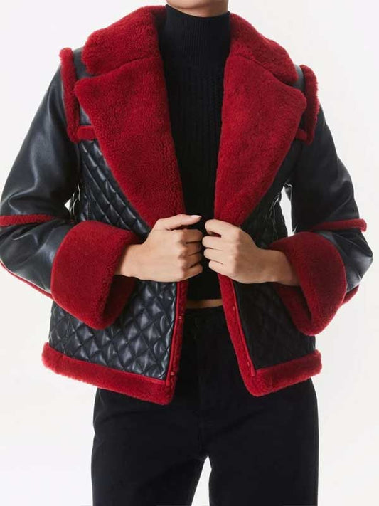 Women’s Aviator Pilot Style Red Shearling Jacket