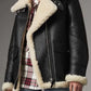 Women’s Aviator Ivory Shearling Black Leather Jacket