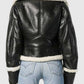 Women’s Black Leather Cropped Wide Shearling Collar Jacket