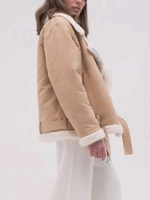 Women’s Aviator Beige Shearling Cotton Jacket