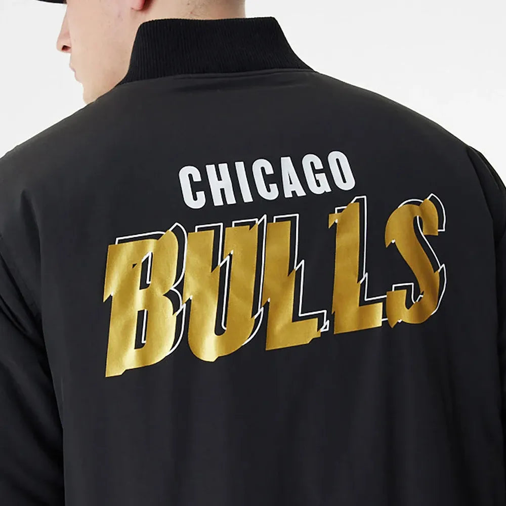 Black Chicago Bulls Team Script Bomber Jacket