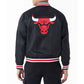 Chicago Bulls Applique Black Bomber Satin Jacket