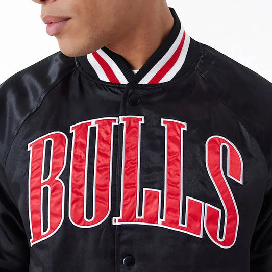 Chicago Bulls Applique Black Bomber Satin Jacket