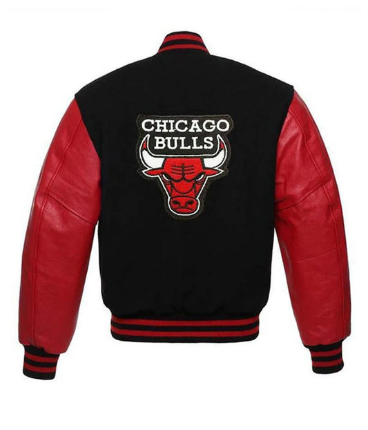 Chicago Bulls Letterman Baseball Black and Red Jacket