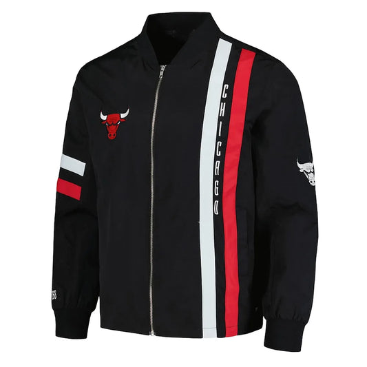 Chicago Bulls Black Stitch Applique Bomber Jacket