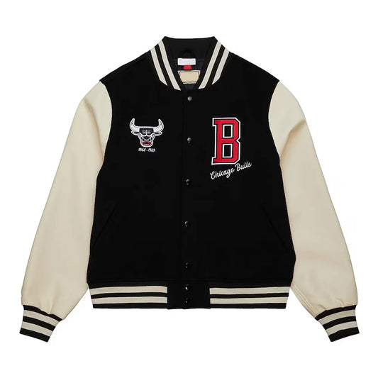 Chicago Bulls Classics Black and Off White Varsity Jacket