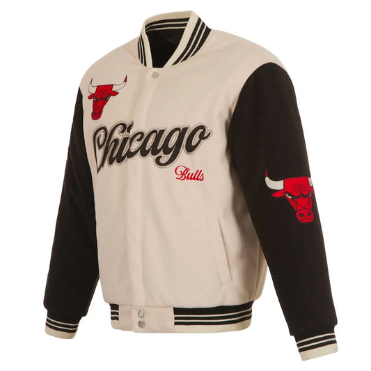 Chicago Bulls Cream and Black Varsity Jacket