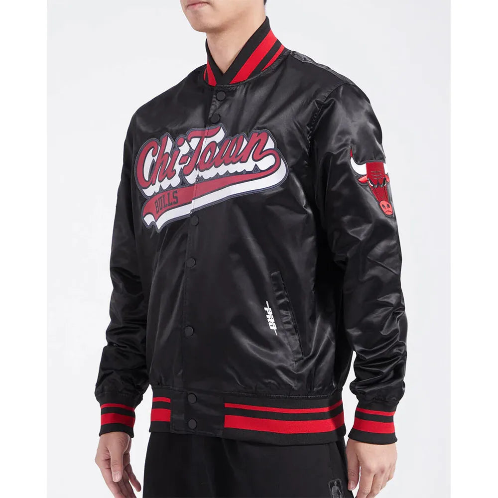 Chicago Bulls Script Tail Red Satin Jacket