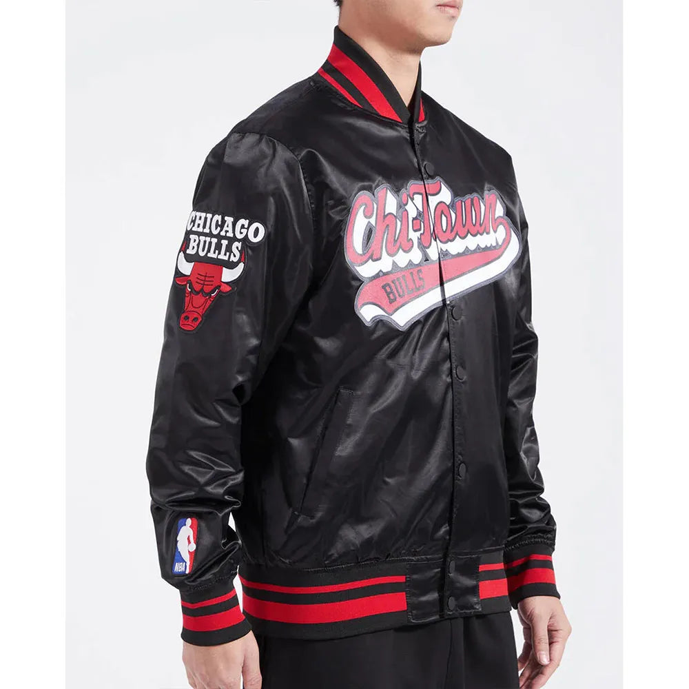 Chicago Bulls Script Tail Red Satin Jacket