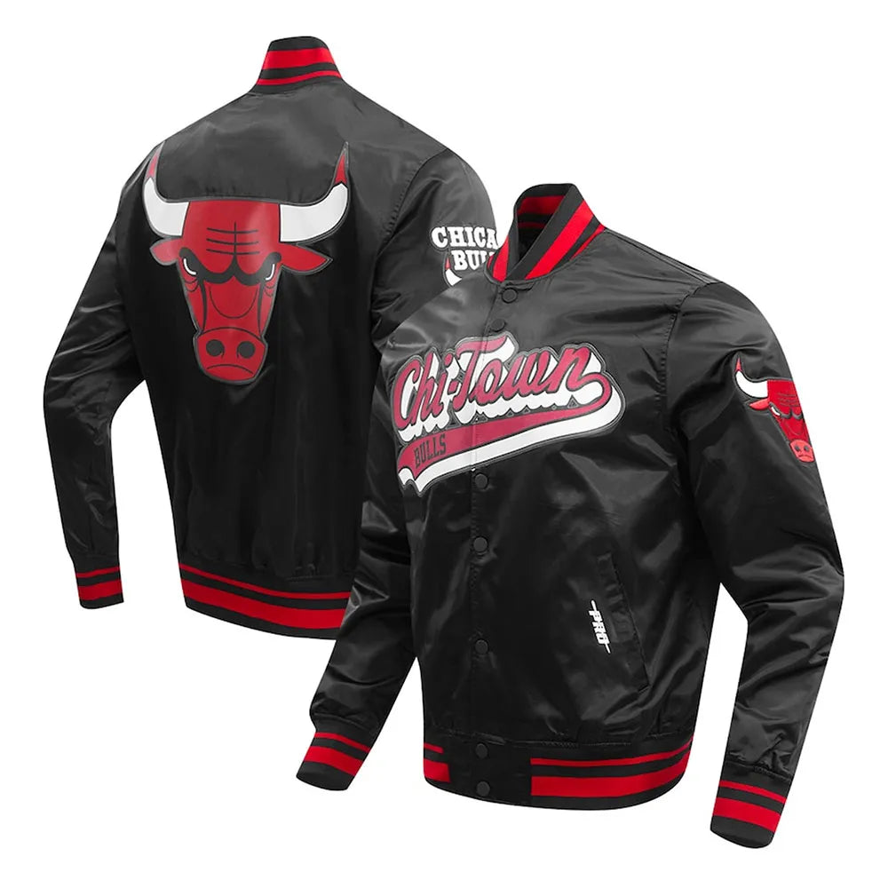 Chicago Bulls Script Tail Black Satin Jacket