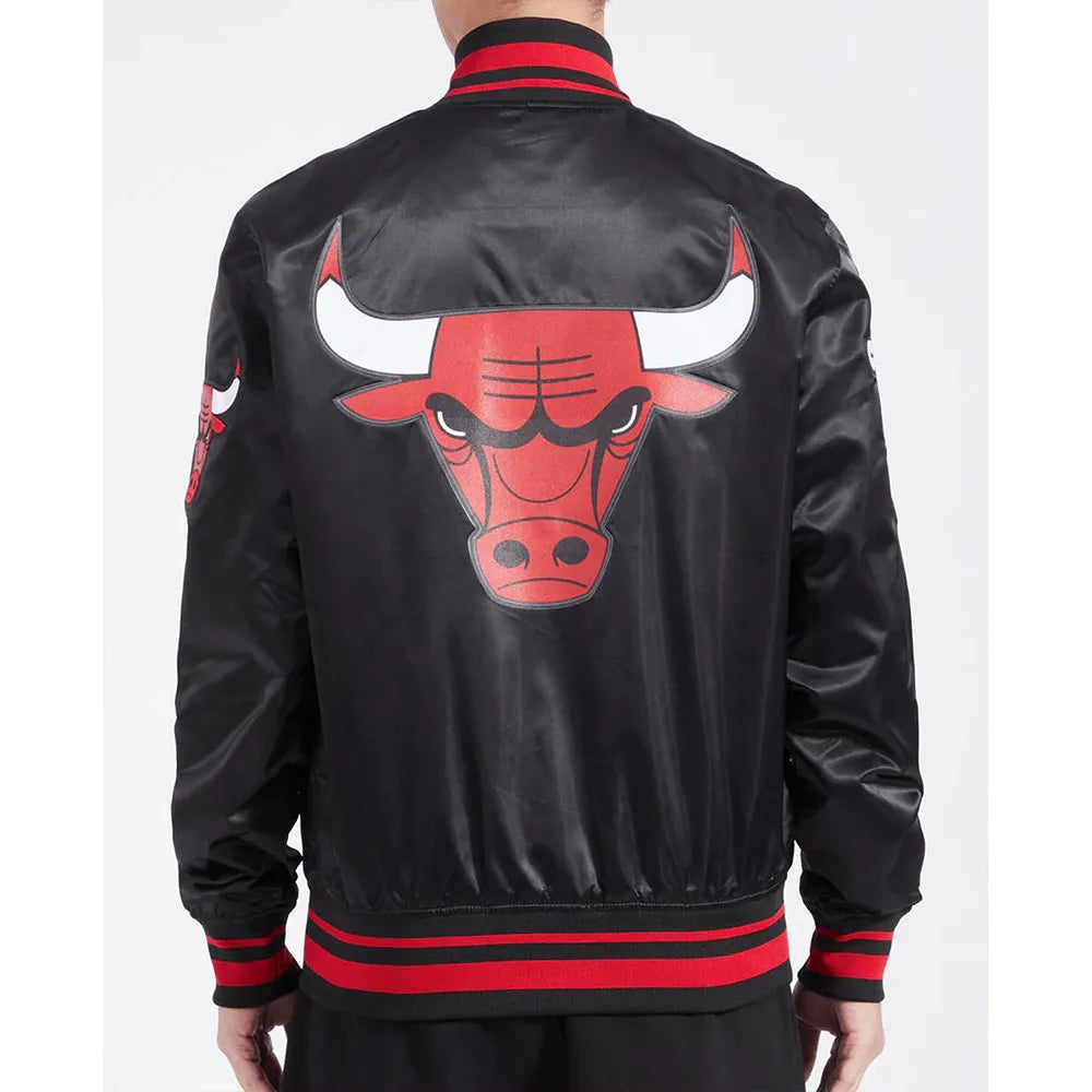 Chicago Bulls Script Tail Red Satin Jacket