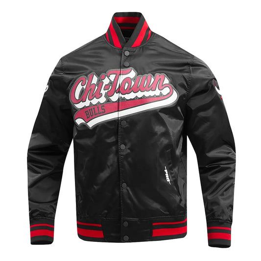 Chicago Bulls Script Tail Black Satin Jacket