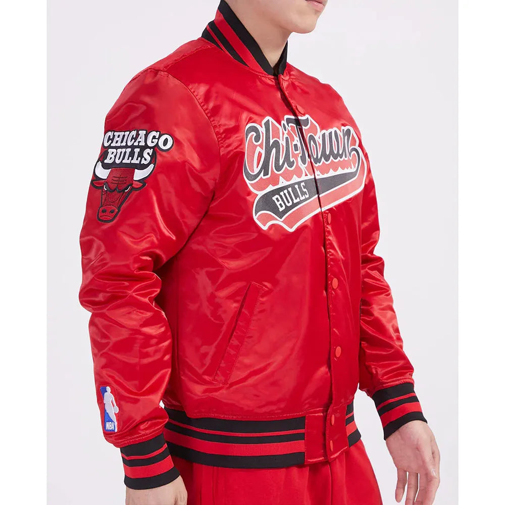 Chicago Bulls Script Tail Red Satin Jacket