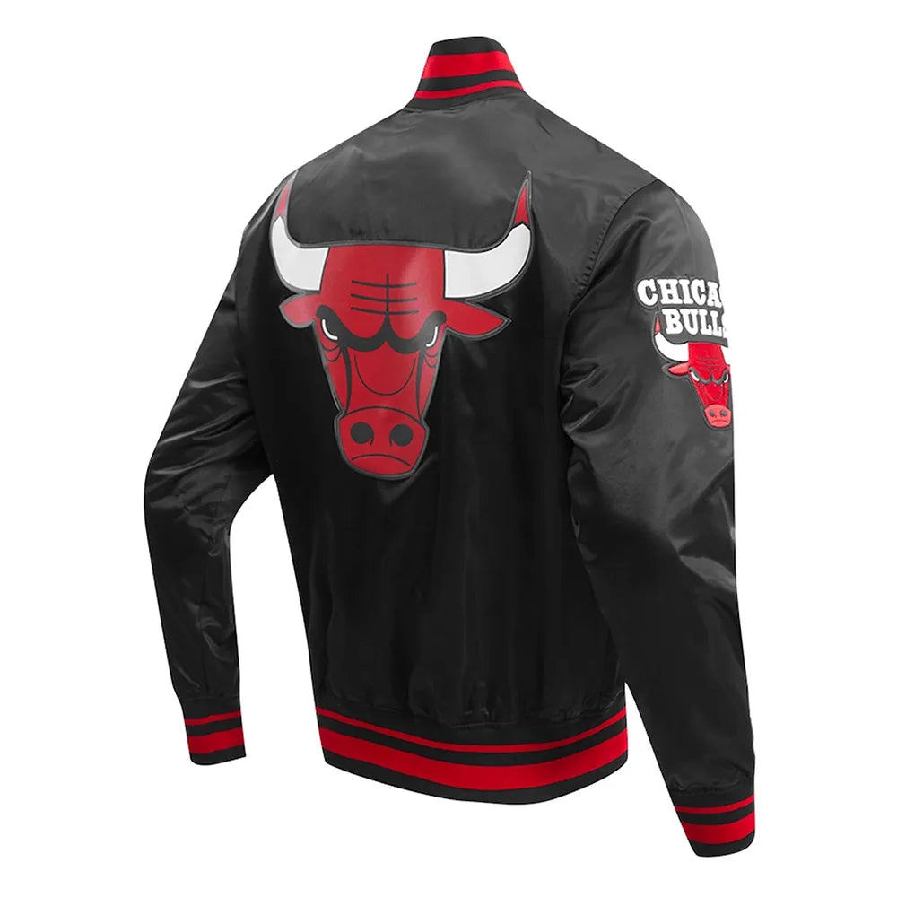 Chicago Bulls Script Tail Black Satin Jacket