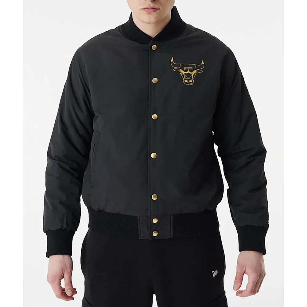 Black Chicago Bulls Team Script Bomber Jacket