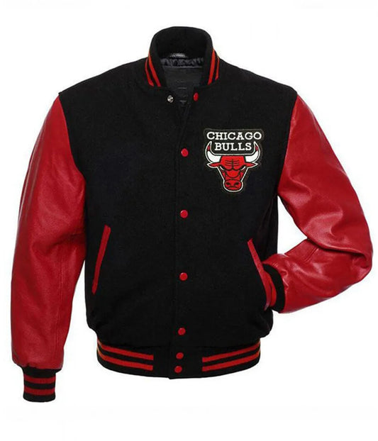 Chicago Bulls Letterman Baseball Black and Red Jacket