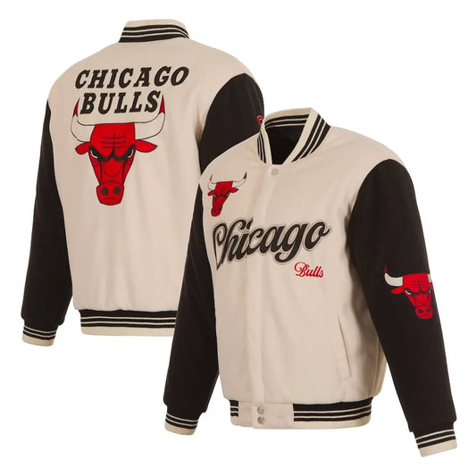 Chicago Bulls Cream and Black Varsity Jacket