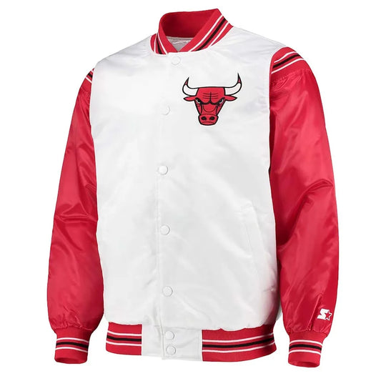 White/Red Chicago Bulls Renegade Varsity Satin Jacket