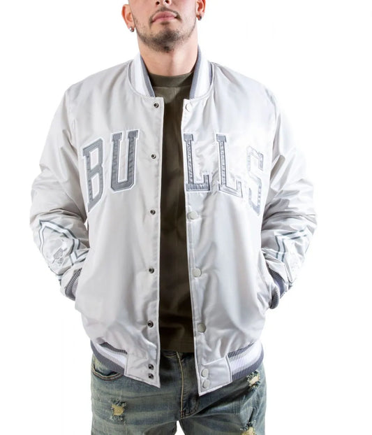 Chicago Bulls Satin Silver Bomber Jacket