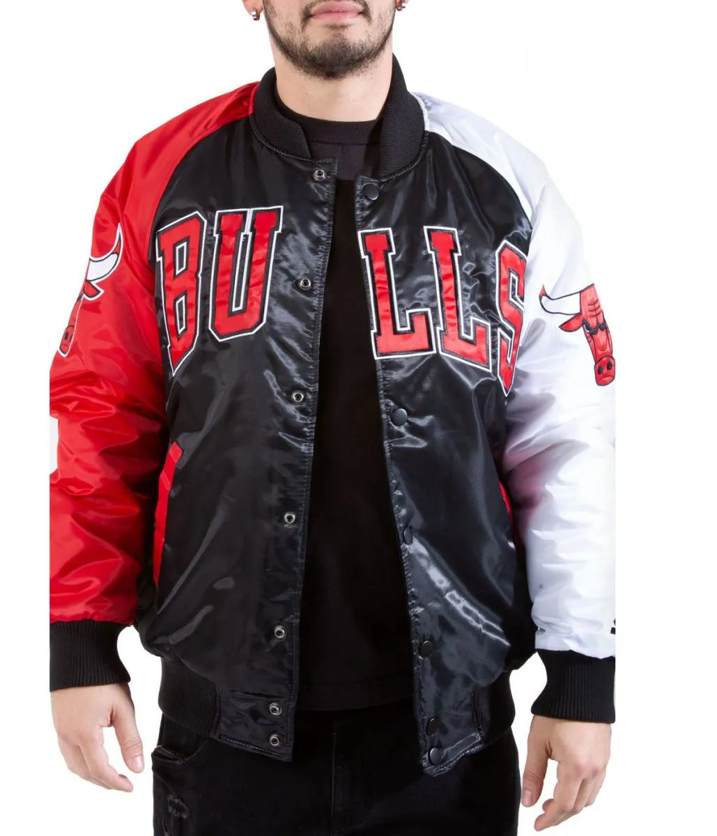 Tri-Color Chicago Bulls Varsity Satin Jacket