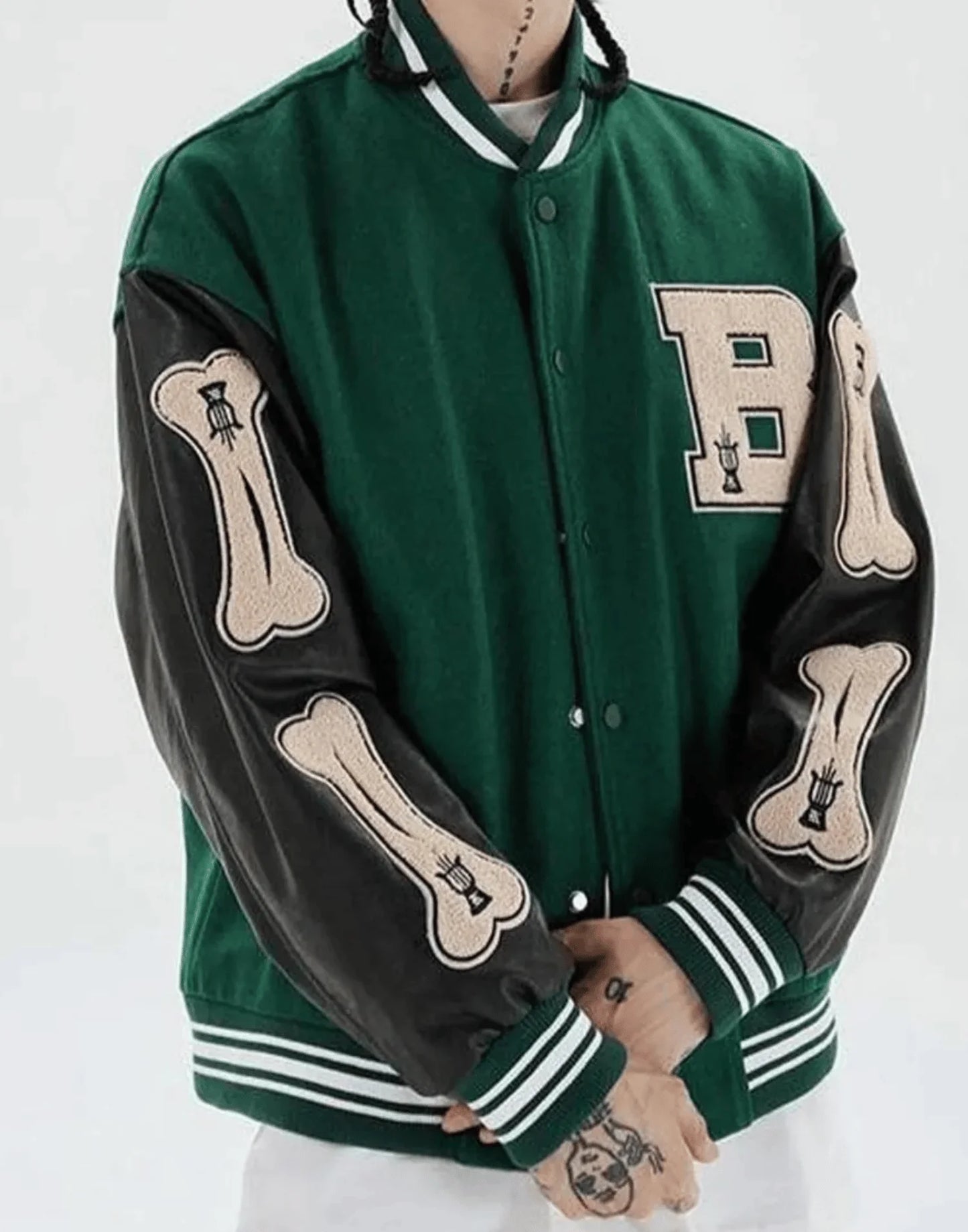 Skeleton Bad To The Bone Patchwork Varsity Jacket