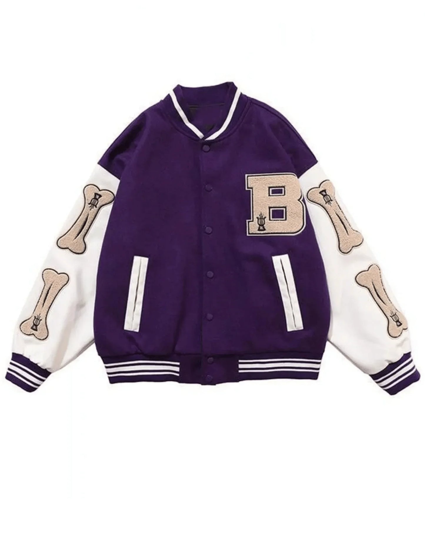 Skeleton Bad To The Bone Patchwork Varsity Jacket